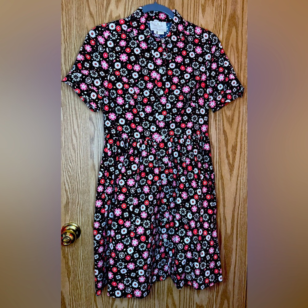 NWOT Kate Spade Floral Shirt Dress Fit & Flare Pockets Pleated Size:0